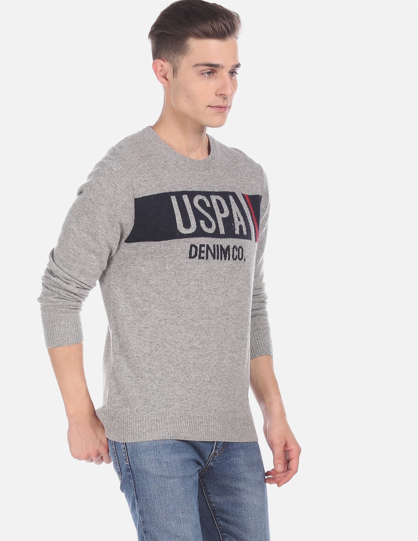 U.S.Polo Assn. Men Casual Wear Grey Sweater